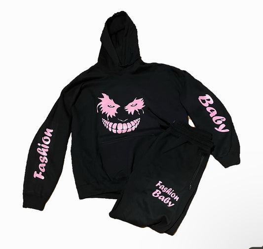 Smile Jogging Suit (Black and Pink)
